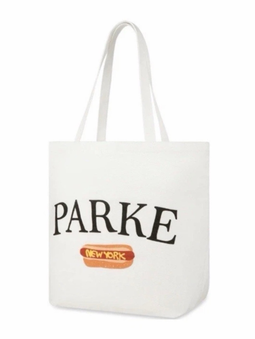 NWOT Parke NYC Pop Up Exclusive Hotdog New York White Canvas Zip Top Tote Bag